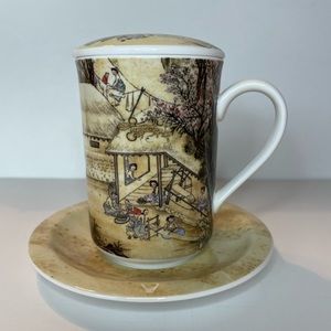 3 Piece Hankook Ceramic Tea/Coffee Mug With Ceramic Lid~Weaving